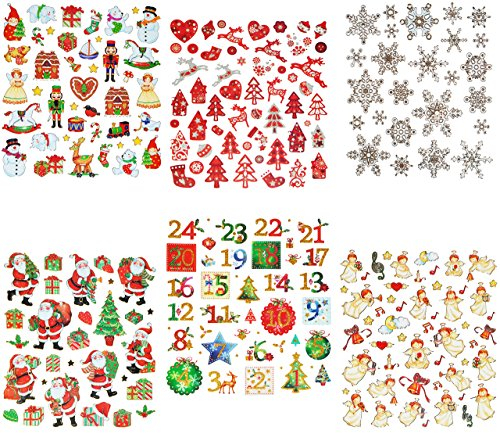 alles-meine.de GmbH 30 TLG. Set Aufkleber/Sticker - Weihnachtsmann Weihnachtsbaum Weihnachten Winter Schnee Geschenke mit Glitzer - Weihnachtssticker - Weihnachtsaufkleber