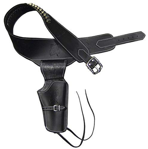 Denix Holster Coltgürtel aus Leder für 1 Colt mit 24 Deko-Patronen punziert schwarz