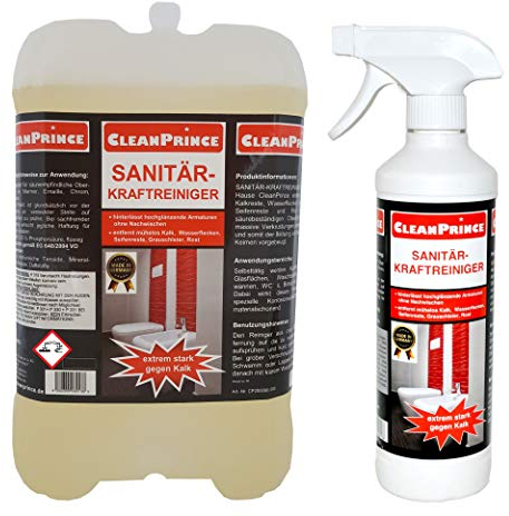 Cleanprince Sanitario Potente Limpiador 2.500ML (2,5 Litros) Cal Manchas Ducha Wc Producto de Limpieza Wanne Cuarto Baño Gastronomía Descalcificador sin Inodoros