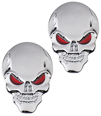 Metal Skull Autoaufkleber, 2 Stück 3D-Skull aus Zinklegierung, Metall, Autoaufkleber, Totenkopf, Emblem, Badge, Auto-Styling, Aufkleber, Zubehör für Auto und Motorrad