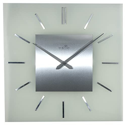 NeXtime Reloj de pared STRIPE SQUARE RADIO CONTROLLED, radiocontrolado, de vidrio / acero inoxidable, cuadrado, 40 x 40 cm