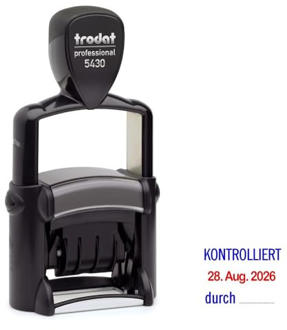Trodat Professional Dater 5430 Datumstempel mit 2farbigem Kissen blau/rot + Wunschtext, Stempeltext:K O N T R O L L I E R T