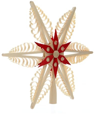 Rudolphs Schatzkiste Baumschmuck Christbaumspitze Mitte mit Holzstern Rot (Beidseitig) BxHxT=31x31x4cm NEU Weihnachten Christbaum Baum Spitze Holzschmuck Holz Seiffen Erzgebirge Dekoration