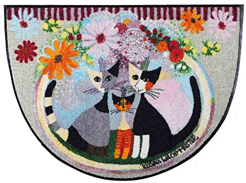 Rosina Wachtmeister Famiglia Con Fiore halbrund Fußmatte 60 x 85 cm Fußabtreter Haus-Türmatte Schmutzfangmatte Katzen-Familie bunt
