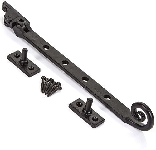 White Hinge Limited 10 Antique Black Cast Iron Window Casement Stay with Curly Monkey Tail Design