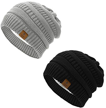 Durio Mütze Damen Winter Strickmütze Grobstrick Warme Beanie mit Innenfutter