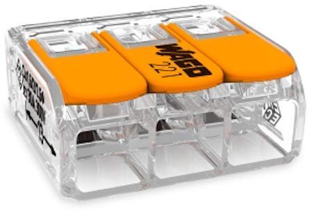 WAGO 10 Stück Wago 221-413 Anschlussklemme 3-adrig mit Hebel 0,2-4 qmm kleine Bauform, transparent