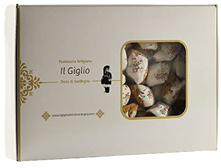 PAPASSINI CON GLASSA - Biscotti Artigianali della tradizione Sarda con mandorle, uvetta e glassa di zucchero - Pasticceria Artigiana Il Giglio Dolci di Sardegna - Confezione rigida riciclabile 1 Kg
