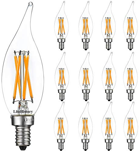 LiteHistory E12 led Bulb Dimmable 6W Equal 60 Watt LED Light Bulbs 2700K AC120V led Edison Bulb CA10 CA11 led Candelabra Bulb for Chandelier Light Bulbs and Ceiling Fan Light Bulbs 600LM Clear 12Pack