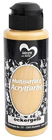 ideen mit herz Colori acrilici per dipingere Multisurface | Universale per Diverse superfici | Vernice Colore del Legno, Vetro, Poliestere, Ceramica, Porcellana, plastica | 120 ml (Giallo ocra)