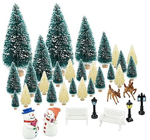 KBNIAN Weihnachten Mini Modell Ornamente 36 Stück Xmas Style Miniatur Ornamente Kits Klein Tannenbaum Weihnachtsfiguren Deko Ornament für Home Garden Tischdeko Schaufenster