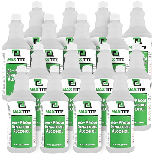 MAXTITE 190-Proof Virgin Denatured Alcohol (4 Gal Total, 16x 32oz bottles)