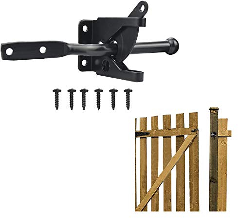 Favengo Stainless Steel Gate Latch Automatic Gravity Lever Fence Gate Lock Suffolk Latch Medium Auto Gate Catches Black Door Lock with M6 * 30 Scews for Wooden Gate Garden Gate and Fence Gate