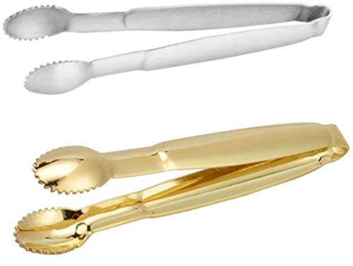 Goeielewe 2 pinzas de azúcar de acero inoxidable, mini pinzas para servir caramelos, pinzas pequeñas de 4 pulgadas para té, café, bar, cocina, buffet de hielo, plata y oro