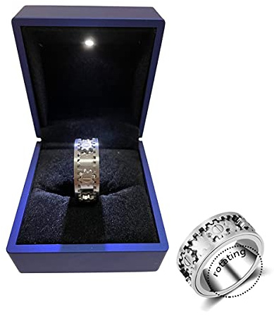 AMZCOM Spinner Ring für Männer Angst Linderung, Mechanischer Zahnrad-Drehring, Edelstahl Zappelringe für Jugendliche, Stress abbauen Fingerspielzeug, Schmuck mit Geschenkbox