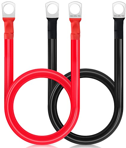 Bolatus Batteriekabel 1M 2AWG 35mm² Batterie-Kabel 12V Kupferkabel Kupfer Stromkabel mit SC35-10 Ringklemmen Autobatterie Kabel KFZ Kabel für LKW KFZ Motorrad Solar Wohnmobil Marine