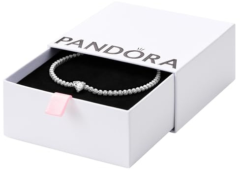 Pandora Timeless Pulsera de tenis con corazón de plata de ley con circonitas cúbicas transparentes, 20