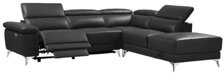 Vente-unique Canapé d'angle Relax électrique en Cuir PASCALINE - Anthracite - Angle Droit