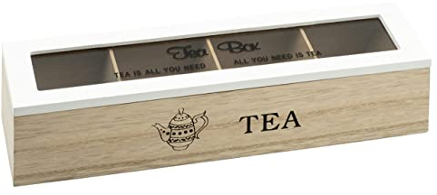 Morgan Scatola Porta Tisane in Legno, Porta Bustine The e Infusi da 4 Tea Box, Scatola Porta The
