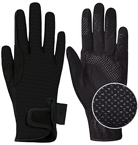 ChinFun Women's Horse Riding Gloves Stretchable Equestrian Gloves Breathable Horseback Lady Youth Girls Outdoor Cycling Black M