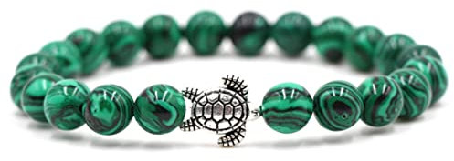 BCughia Armbaender, Prächen Armbänder Grün Metalllegierung Beads Armband Rundschliff Katzenauge Bead Kette Elastische Runde Natursteinperlen Schildkröte