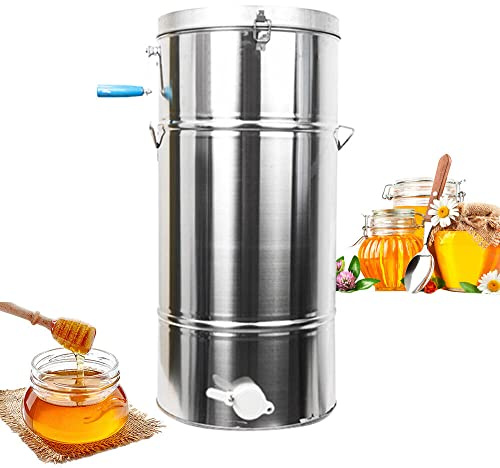 Honey Extractor Separator, 2-Frame Stainless Steel Honey Extractor Manual Honey Extractor Honey Drum Spinner, Beekeeping Extraction Apiary Centrifuge Equipment, 27.5''x13.8''