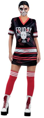Smiffys Friday the 13th Ladies Costume, Printed Hockey Dress in Black, White, and Red, Officially Licensed, Quality Material, Perfect for Groups, Stag and Hen Nights, Halloween, and Themed Events