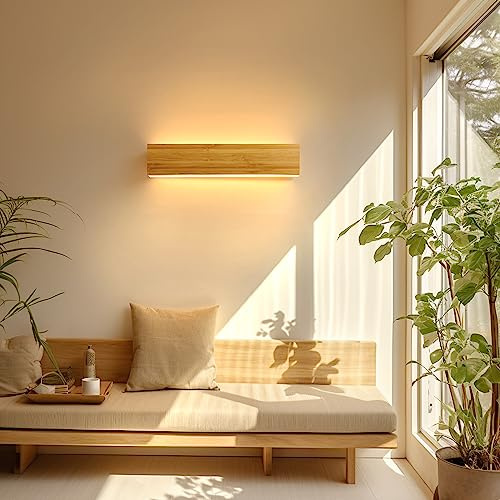 AOEH LED Holz Wandlampe 30cm 12W 3000K Moderner Stil für Schlafzimmer, Wohnzimmer, Flur und Treppe