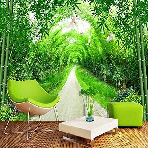 Any Size Mural Wallpaper 3D Stereo Fresh Green Bamboo Forest Path Photo Wall Murals Spatial Extension Papel3 D-140x100cm