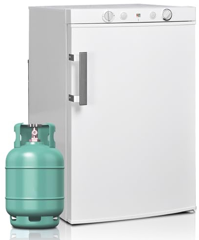 SMETA Gaskühlschrank Gefrierschrank 12V/230V/Gas, Kühlschrank Mit Gefrierfach 100L, Leiser Kombikühlschrank Für Camping, Zuhause, Wohnwagen, Garage, Gite, Wohnmobil, Weiß
