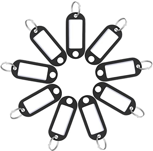 Uniclife 20 Piezas Llaveros Plastico con Etiqueta Negro Etiquetas Llaves con Películas Protectoras Transparentes y Anillos Partidos Identificador Etiquetas para Llavero y Mascotas Marcadores