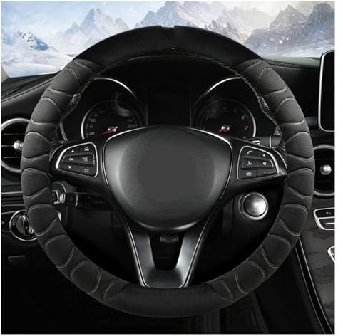 Lenkradbezug Auto Für Plüsch Auto Lenkrad Abdeckung Winter Warme Weiche Fell Schutz Abdeckung Universal Auto Handschuh Lenkradabdeckung (Farbe : Black-Style 2)