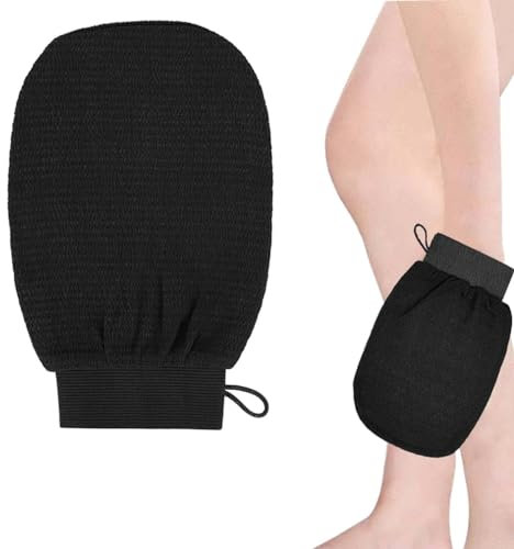 Exfoliating Gloves, Bath SPA Exfoliating Mitts Body Scrubber for Removing Dirt and Dead Skin, Body Scrub Glove for Women and Men (Black)