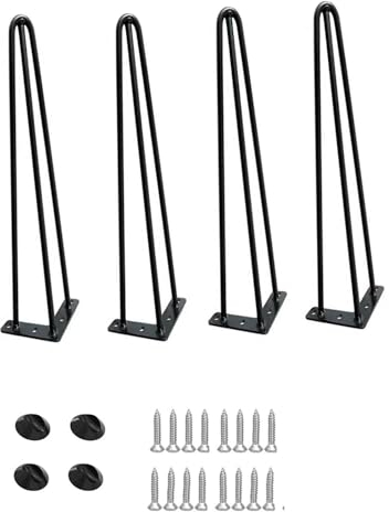IUokLU Haarnadel-Tischbeine, robuste Tischfüße aus massivem Stahl mit 3 Stangen, DIY-Fuß für Schrank, für Bartheke, Schrank, Esstisch, Stuhl, Couchbank, mit Schrauben und Bodenschonern, Schwarz
