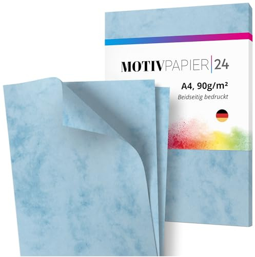 Einladungskarten Manufaktur Hamburg 60 Blatt Briefpapier Set beidseitig bedruckt Motivpapier Papier A4 Druckerpapier 90g/m² Marmor Retro Antik blau hellblau edel altes Papier marmoriert