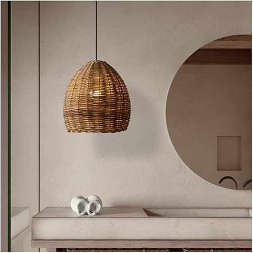 KUVAHECDH Lampada a Sospensiin Rattan Nordico Intrecciato a Mano Magazzino Fattoria Lampadario in Bambù Cesto Di Vimini Marrscuro Lampada da Soffitto a Sospensiboho Island Luce Sopra il Banc