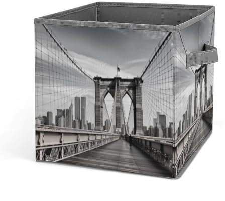GFLFMXZW Brooklyn Bridge Aufbewahrungskörbe, Schrank-Organizer-System, faltbare Aufbewahrungswürfel mit Griffen, Spielzeugbox, Kleideraufbewahrungskorb, große Kapazität, Aufbewahrungsboxen für Zuhause