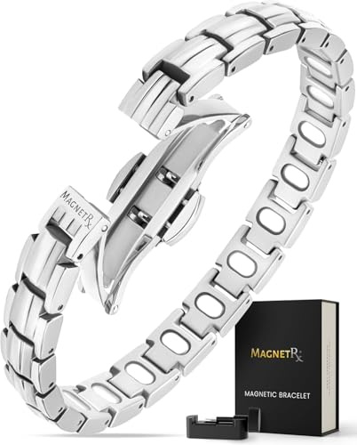 MagnetRX® EllipseMAX - Pulseras magnéticas para mujer, 5 veces de fuerza 5.000 imanes Gauss, diseñadas en Estados Unidos y pendiente de patente, pulsera magnética de titanio