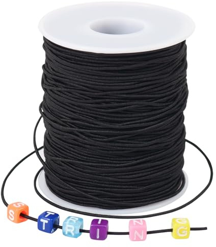 1 mm Elastisches Faden, Schwarz 100m Elastische Schnur Gummiband | für Armbänder, Halsketten, Schmuckherstellung, Perlen, Knoten, Binden, Verpacken und Basteln