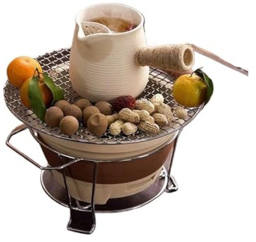 Ensemble complet de fourchettes de cuisine pour le thé, l'intérieur et l'intérieur - Réchaud à charbon de bois - Pour pique-nique en plein air - Blanc avec couvercle