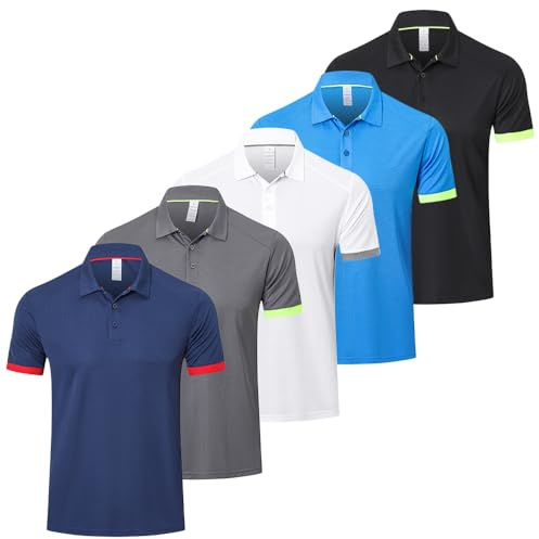 Gaiatiger 5 Pack Mens Polo Shirts Multipack Short Sleeve Breathable Golf Polo Collar Buttoned Mens Tops Gym Sport T Shirts (P8000 Blue XL)
