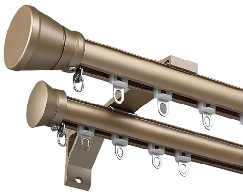 Gardinenstangen Innenlauf 2-Läufig Aus Aluminiumlegierung 1m-5m Vorhangschiene Wandmontage 1m-5m for Wohnzimmer Schlafzimmer Fenster(Gold,2.7m(8.9ft))