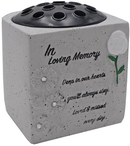 Memorial Rose Bowl Graveside Flower Vase with Diamanté and 3D Flowers Design (In Loving Memory 0288)