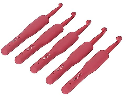 TBest Machine de Coser y Sus Accesorios, 5 Piezas de Ganchillo de Crochet Red Ergonomic Many Agujas de Aluminio Conjuntos para Profesionales de Principiantes 6.5‑10 Mm