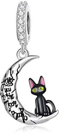 Mood Breloque chat noir pour bracelet Pandora en argent sterling 925 pour bracelet et collier, émail, Émail