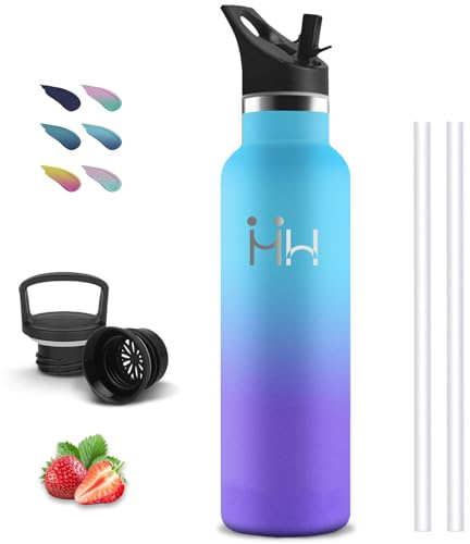 Botella Termica 1 litro, Cantimplora Acero Inoxidable, con Pajita, sin BPA, A Prueba de Fugas, Termo de Agua, Mantiene 24H Frio/12H Calor, Botella Agua Acero Inoxidable para la Senderismo, Gimnasio