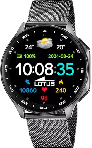 Lotus Montre Intelligente Homme - Smartwatch Homme Acier Inoxydable 316L Noir - Étanchéité IP65 50050/4 - Multi-Sports, Fréquence Cardiaque, Tension Artérielle