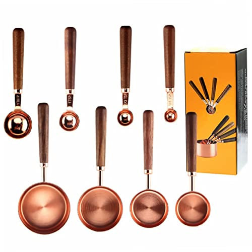 HOLIDYOYO Tazas y Cucharas Medidoras Cocina Acero Inoxidable Nogal Práctica Duradera