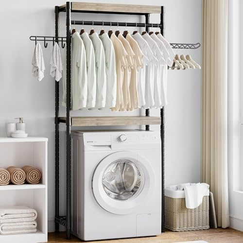 Garvee Waschmaschinenregal ohne Bohren Badezimmerregal Badregal über Waschmaschine Toilette Handtuchhalter Toilettenregal platzsparend Badezimmerträger Grau 79 x 30x 188 cm