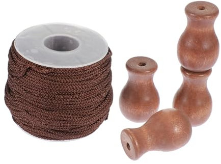 PartyKindom Cordon De Store Tressé Marron 1,8 Mm 50 Mètres en Lot Boutons pour Stores en Bois Accessoire De Rideau Décoration D'intérieur DIY